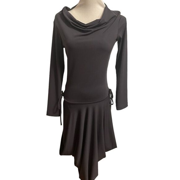 Veronque Miljovitch Grey Asymmetric Jersey Knit Long Sleeve Cowl Neck Dress XS - Picture 1 of 7